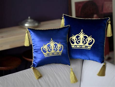 Royal Pillow With Golden Tassel Crown Embroideredstand Etsy