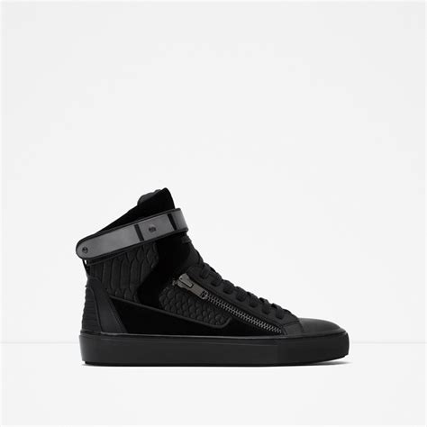 Zara High Top Sneakers With Metallic Closure In Black For Men Lyst