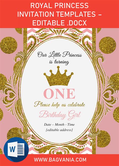 Royal Princess Invitation Templates Editable Docx Free Printable