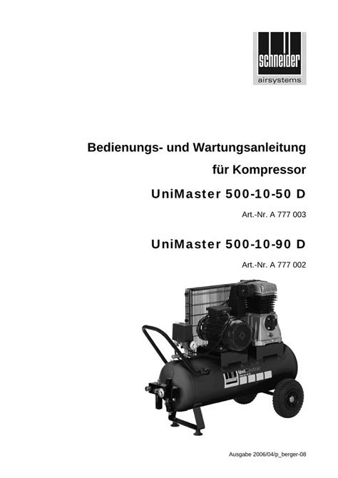 PDF Bedienungs und Wartungsanleitung für Kompressor UniMaster