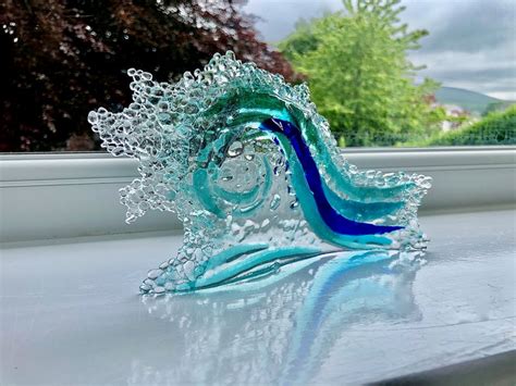 Fused Glass Ocean Wave Free Standing Fused Glass Waves Etsy Ocean