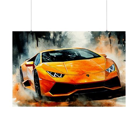Orange Lamborghini Huracan Poster Bugatti Poster Wall Art Lamborghini