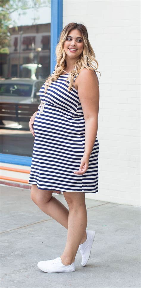 Navy Striped Cinched Plus Size Maternity Dress Plus Size Maternity