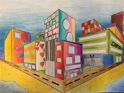 Two Point Perspective Futuristic City Drawing Jennifer Chen Perspective Art Perspective