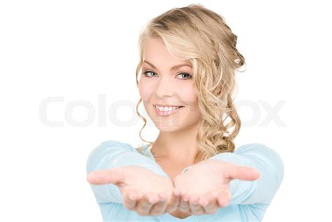 Beautiful Woman Showing Palms Of Her Hands Stock Image Colourbox
