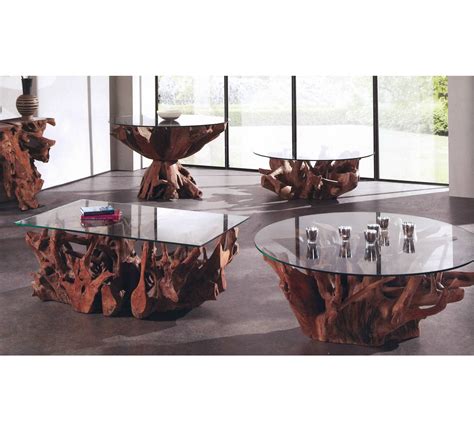 Table de salon rectangulaire racine en teck et plateau en ...