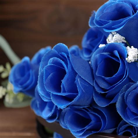 12 Bushes Royal Blue Silk Flower Rose Bouquets Efavormart