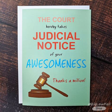 Funny Lawyer Thank You Card Judicial Notice Card Snarky Etsy