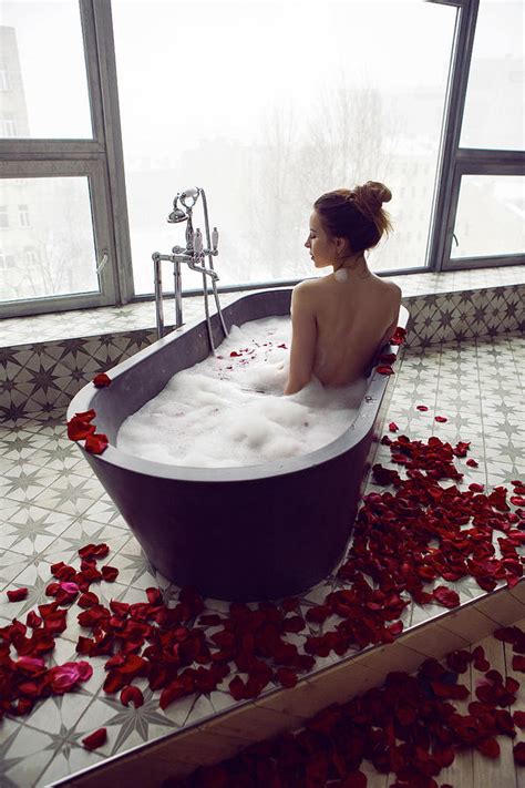 Sexy Beautiful Woman Lies In Stone Bath With Foam Photograph By Elena
