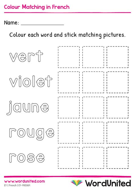 French Colour Matching Sheet Wordunited