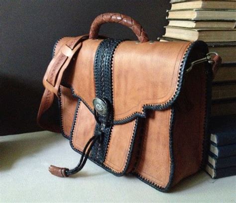 Vtg Moroccan Handmade Tan Brown Leather Briefcase Attache Etsy