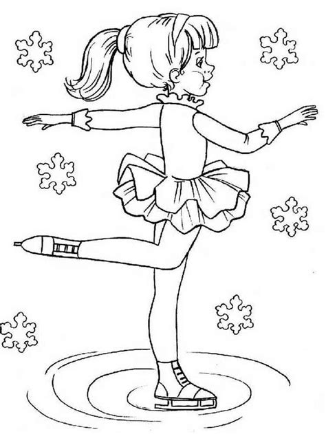 A Girl Skating On The Ice Rink Coloring Page