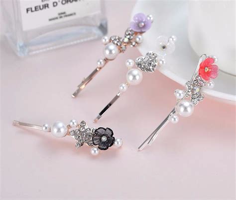 New Arrival Fashion Women Cute Floral Hairpins With Rhinestoneandbeads Girls Lovely Hair Clips