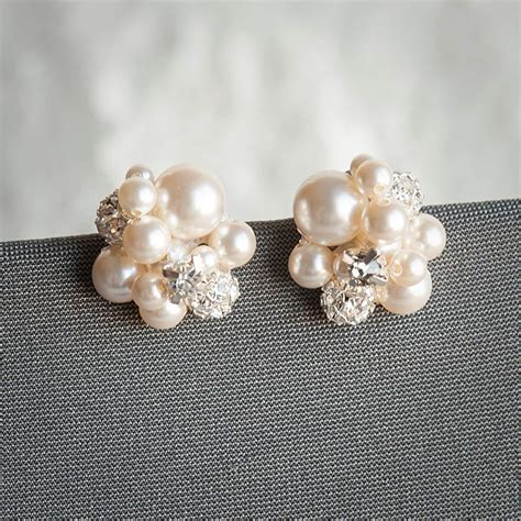 Pearl Cluster Wedding Earrings Bridal Stud Earrings Etsy