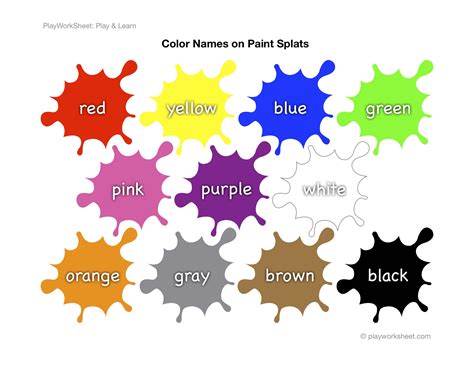 Color Names On Paint Splats Free Printables For Kids