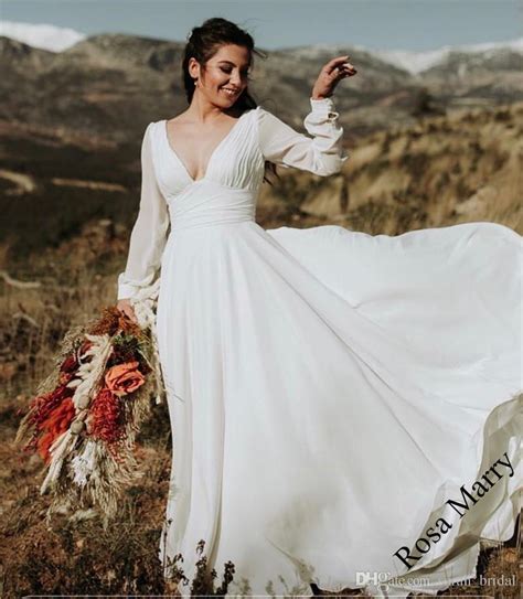 Long sleeve boho open back wedding dresses v neck ivory lace appliques bridal gowns bohemian wedding dresses vestido de noiva. Discount 2018 Plus Size Boho Beach Wedding Dresses A Line ...