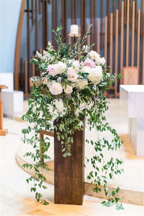 Trailing Greenery Altar Flowers Wedding Church Flower Arrangements