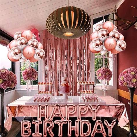 Rose Gold Birthday Party Decoration Happy Birthday Banner Rose Gold Fringe Curtain Foil