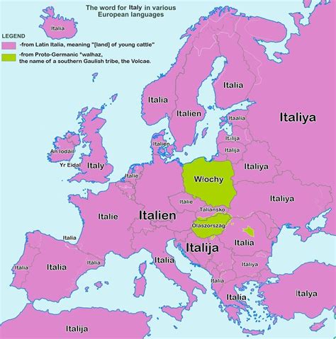 The Word For Italy In Various European Languages European Languages