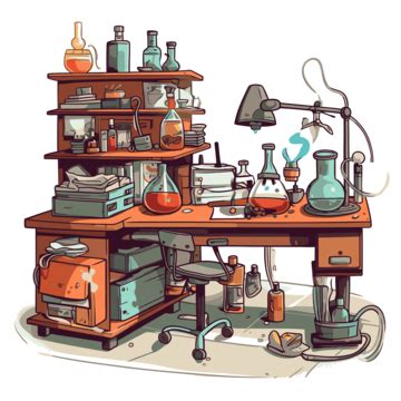 Laboratory Clipart The Illustration Depicts A Lab With Flasks And Jars Cartoon Vector