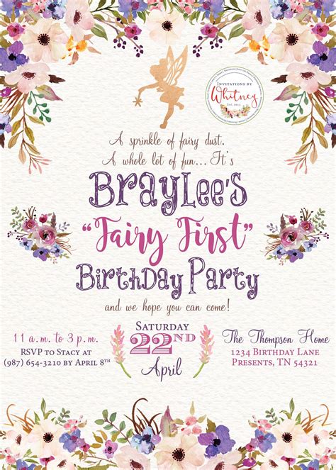Fairy First Birthday Invitation Fairy Birthday Invitation Etsy