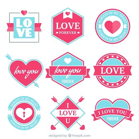 Free Vector Blue And Pink Romantic Stickers