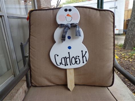 Personalized Snowman Wooden Yard Art Sign Etsy