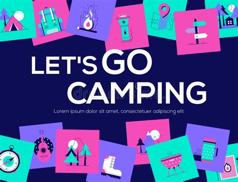 Lets Go Camping Colorful Flat Design Style Web Banner Stock Vector