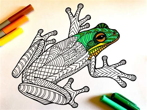 Frog Pdf Zentangle Coloring Page Scribble And Stitch Adult Coloring
