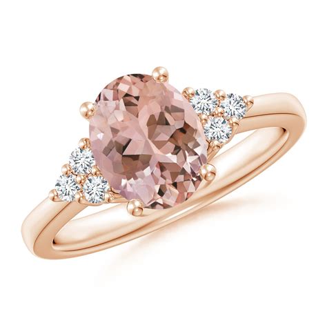 Solitaire Oval Morganite Ring With Trio Diamond Accents Angara
