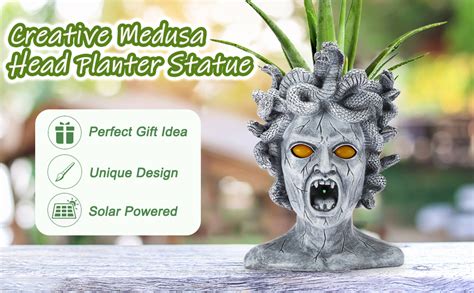 Perfectop Resin Medusa Head Planter Large Solar Powered Medusa Garden Light Statue