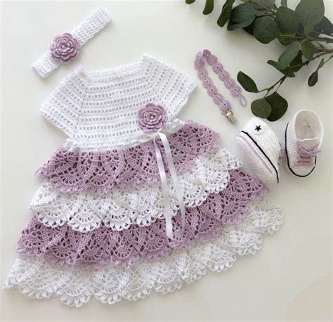 Crochet Baby Dress Set With Sneakers Headband And Pacifier Etsy