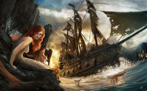 A140 Sexy Mermaid Pirate Cartoon Figures Scenery Hd Canvas Print Home Decoration Living Room
