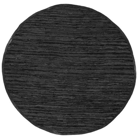 Nordic Modern Black Leather Round Rug The Rugs