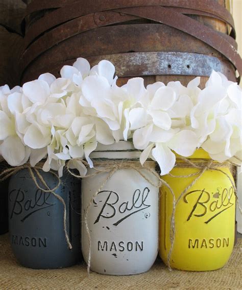 Sale Set Of 3 Pint Mason Jars Painted Mason Jars Rustic 539