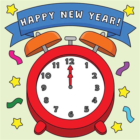 Happy New Year Clock Colored Cartoon Illustration 13117812 Vector Art
