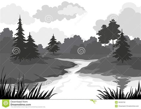Black and white forest clipart. Tree at the lake clipart - Clipground