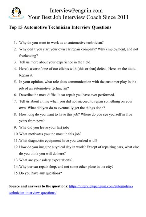 Top 15 Automotive Technician Interview Questions And Answers