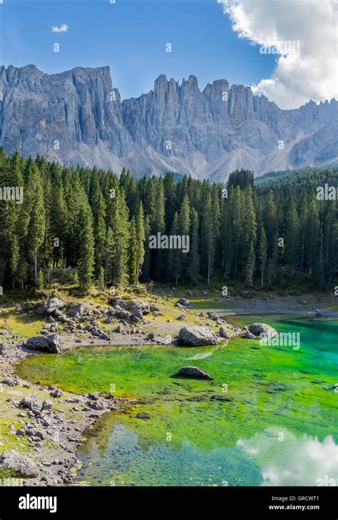Dolomite Latemar Mountain Lake Karersee Stock Photo Alamy