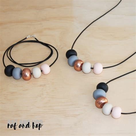 Polymer Clay Bead Necklace Black Grey Rose Gold Glitter