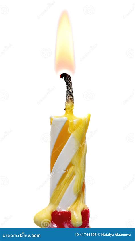 Burning Birthday Candle Cake Isolated On White Stock Photo Image Of