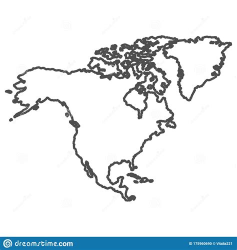 North America Outline World Map Vector Illustration Isolated On White