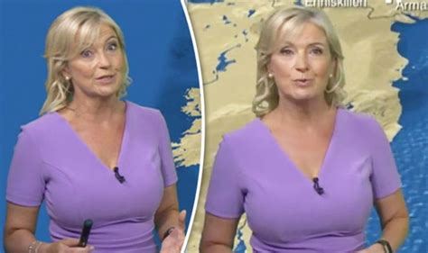 bbc weather busty carol kirkwood wows fans in figure hugging frock hottest reporter tv