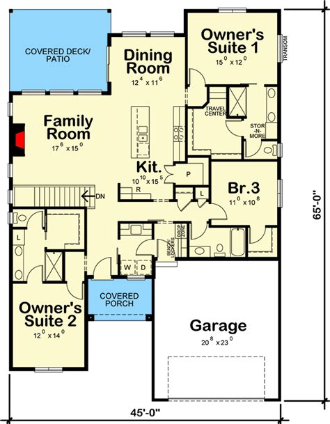 Prairie Style Ranch House Plan With Two Master Suites 42641db