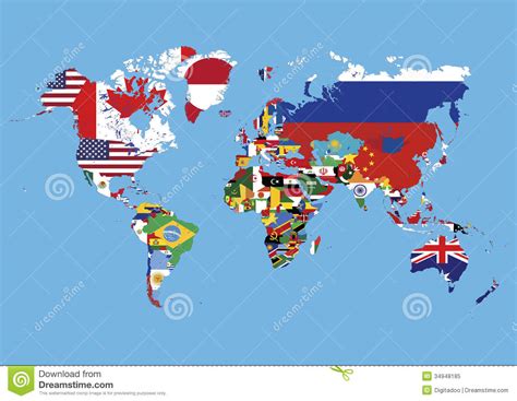 Wereldkaart met de namen van landen, van het land en van de stad. De Wereldkaart In Landen Wordt Gekleurd Markeert Geen ...