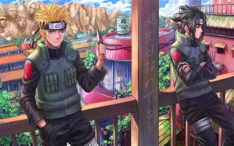 Download Wallpapers Uchiha Sasuke Uzumaki Naruto Friendship Konoha