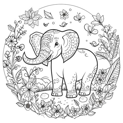 Cute Elephant Coloring Book Page for kids 22711865 Vector Art at Vecteezy