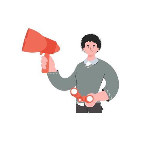 Premium Vector A Man Stands Waistdeep And Holds A Loudspeaker In His