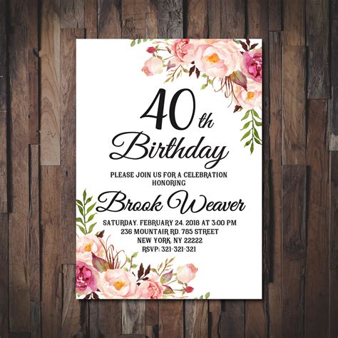 Free Printable 40th Birthday Invitations For Her Printable Templates