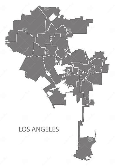 Los Angeles City Map With Boroughs Grey Illustration Silhouette Stock